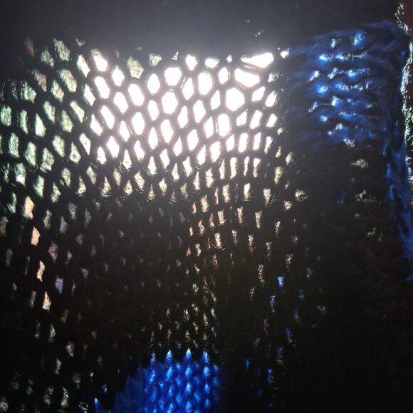 Vintage Extra Touch Hand Knit Sweater Women Size 40 Blue Black Plaid Striped - Picture 14 of 14